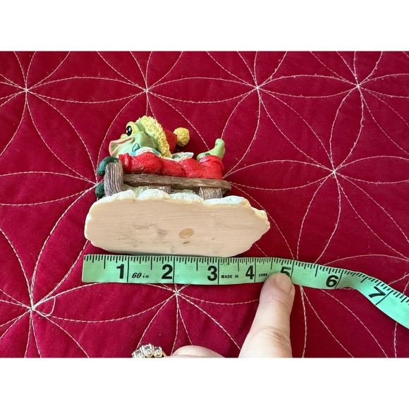 Cute Winter Frog Figurine Sledding Cozy Hat Scarf Christmas Holiday Decor - Picture 5 of 7